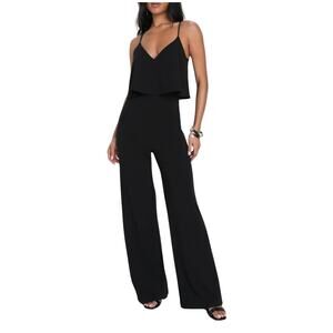 Lulus Black Wide-Leg Jumpsuit – Size L, NWT Elegant Overlay Bodice